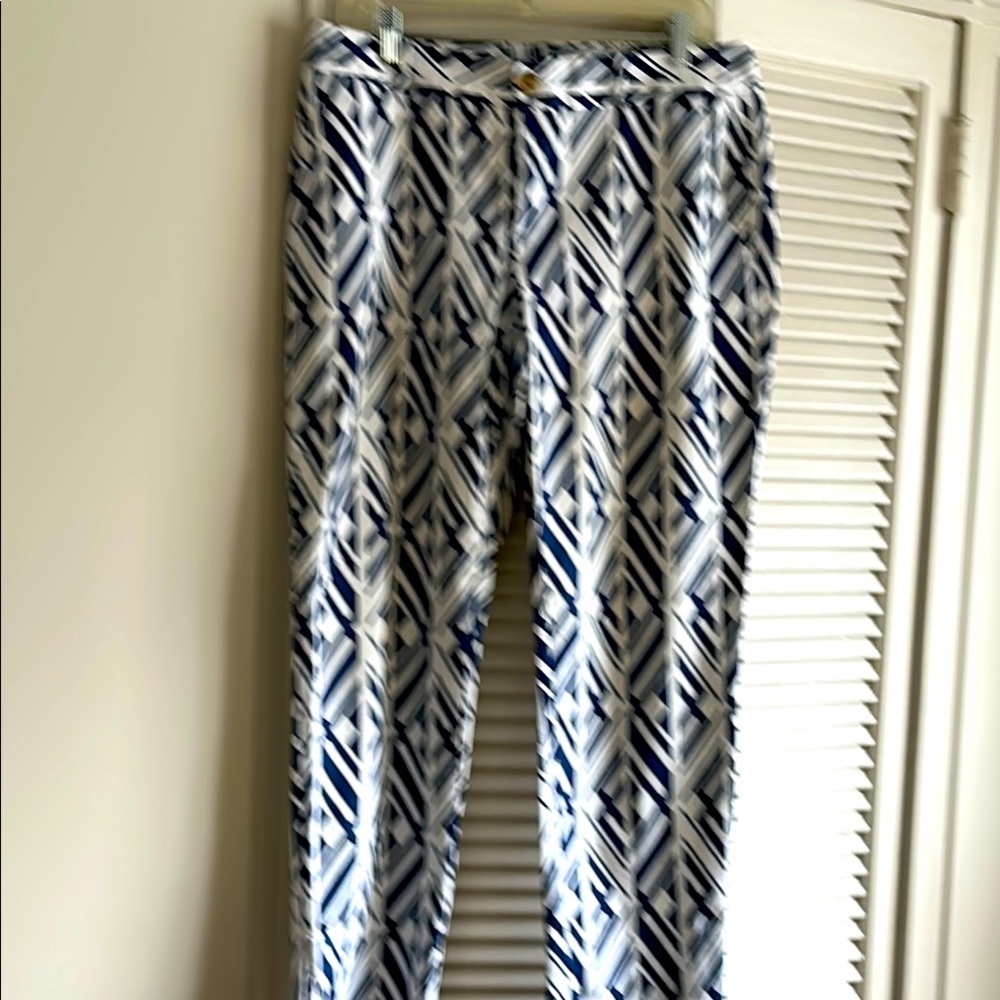Banana Republic Royal Blue and White Patterned Cotton Pants